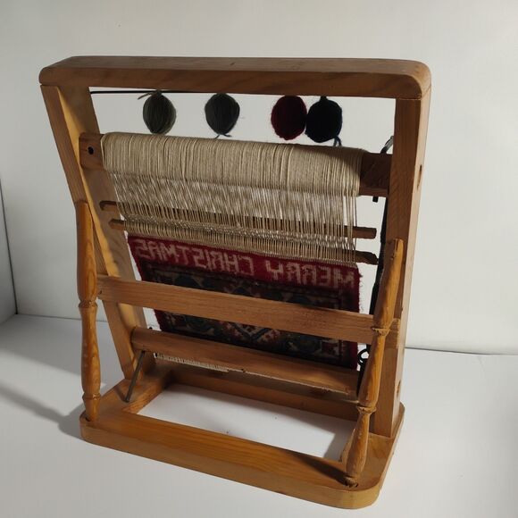 Vintage Mini Rug Weaving Loom Salesman Sample Display Model 11x14” Beautiful - Picture 8 of 13